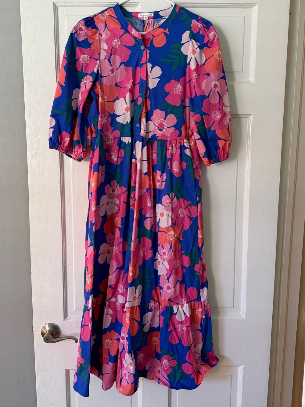 Mary Square Floral Button-Front Midi Dress